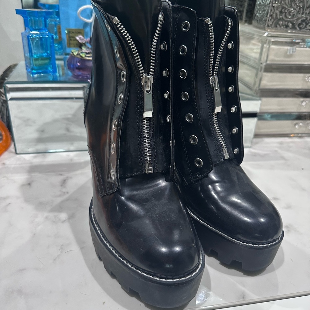Zara Black Combat Boots with Silver Zippers